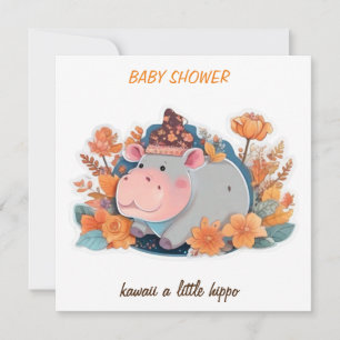 invitation kawaii un petit baby shower hippo