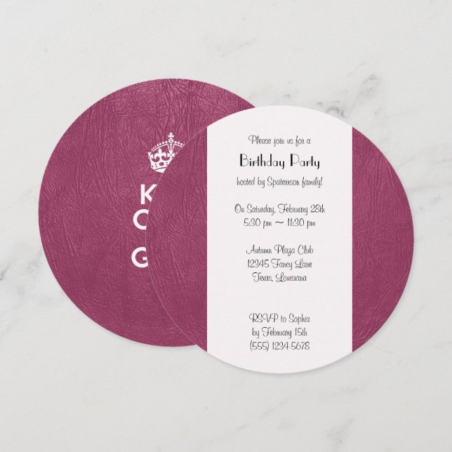 Invitation Keep Calm and Glam Up, Pink Leather, Birthday (Devant / Derrière)