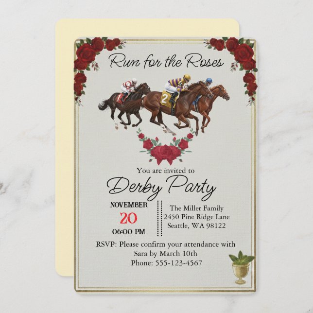 Invitation Kentucky Derby Run for the Roses Party Invite (Devant / Derrière)