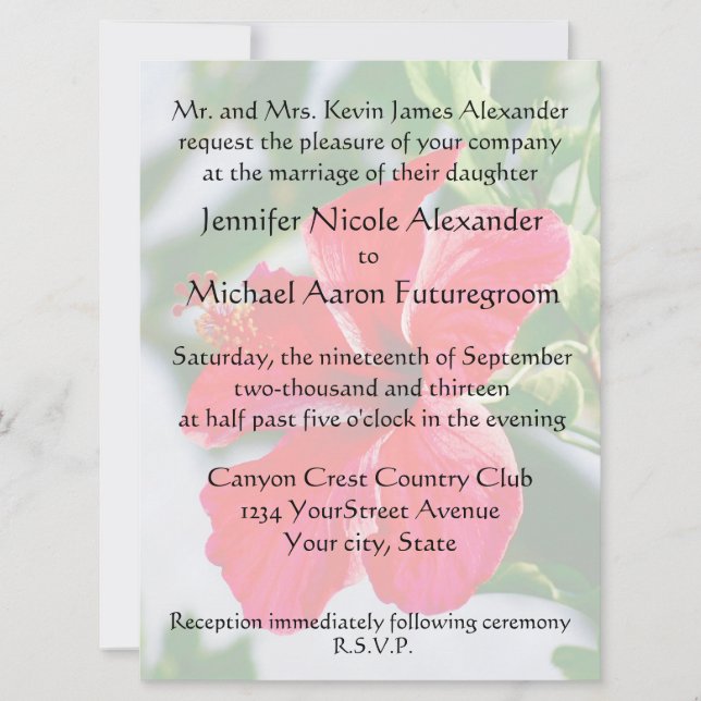 Invitation Ketmie romantique de rouge de mariage (Devant)