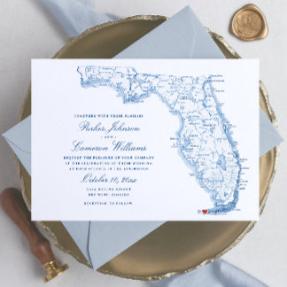 Invitation Key West FL Map Élégant Mariage bleu marine