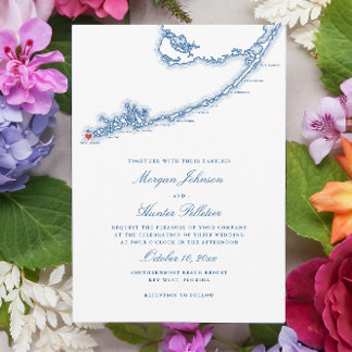 Invitation Key West FL Map Élégant Mariage bleu marine