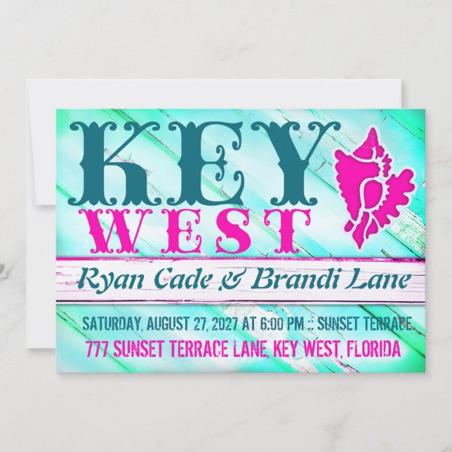 Invitation KEY WEST Wood Champagne Metallic (Devant)