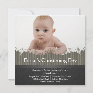 Invitation Khaki Green Black Boys Photo Christening