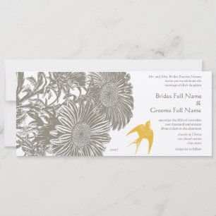 Invitation Khaki Vintage Flower et Goldenrod Bird Mariage