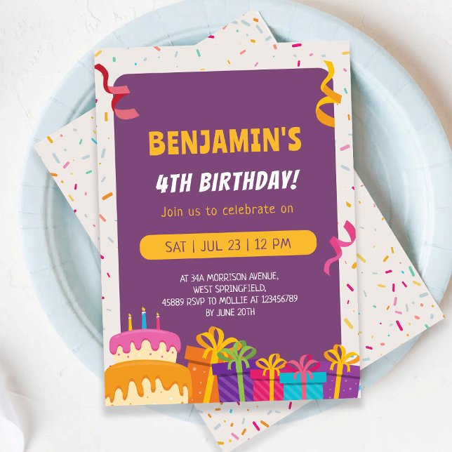 Invitation Kids Birthday Party Cake And Gifts Design Birthday (Créateur téléchargé)