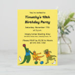 Invitation Kids Bowling Alley fête d'anniversaire<br><div class="desc">Ces invitations amusantes comprennent des dinosaures caricaturaux bowling les rendant parfaits pour les fêtes d'anniversaire de bowling. Ils sont faciles à customiser avec tous les détails de votre fête en caractères noirs gras.</div>