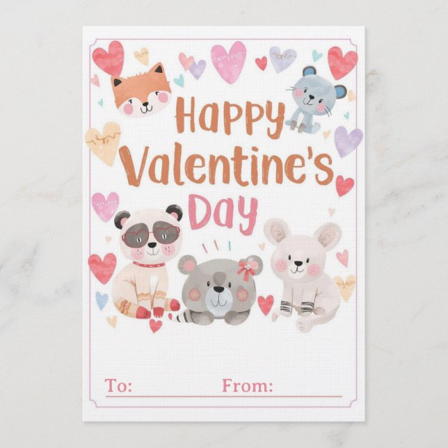 Invitation Kids Classroom Valentine Cards | Cute Cartoons (Devant)