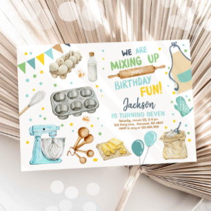 Invitation Kids Cooking Birthday Boy Kitchen Baking Chef