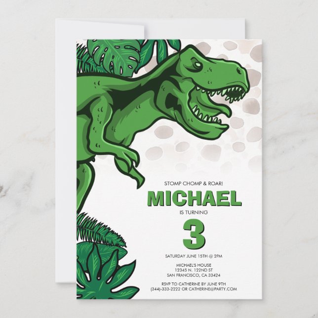 Invitation Kids Dino Themed Jurassic Dinosaur Birthday (Devant)