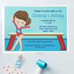 Invitation Kids Gymnastics Cute Blue Girls Birthday Party<br><div class="desc">This cute girls gymnastics birthday party invitation features a pretty brunette gymnast girl standing in front of a beam. She is wearing a red leotard and smiling to invite people to her fun tumbling kids party at the local gymnasium. Beautiful blue custom text for your child.</div>