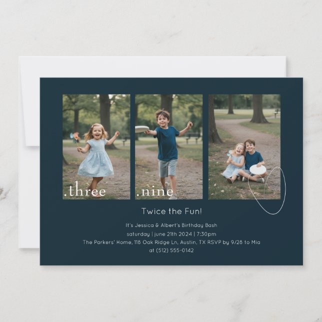 Invitation Kids Photo Collage Sibling Joint Birthday Party (Devant)