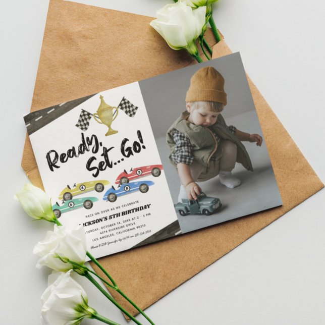 Invitation Kids Race Car Any Age Birthday Photo (Créateur téléchargé)