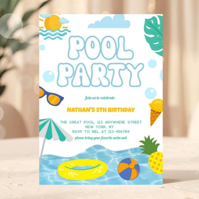 Invitation Kids Summer Fun Pool Party Birthday (pool party invitation, summer birthday invite, kids pool party, swim party invitation, beach birthda)