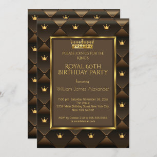 Invitation King 60e fête d'anniversaire Crown Gold Choc Brown