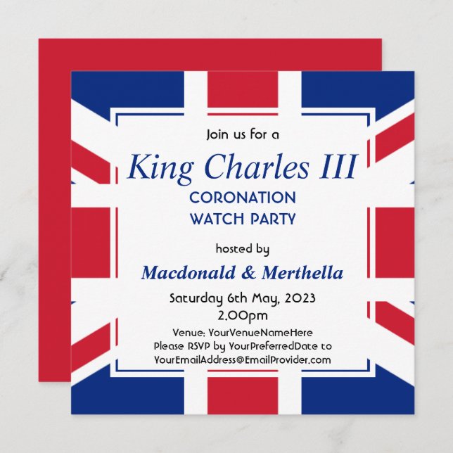 Invitation KING CHARLES III Coronation Watch Party (Devant / Derrière)