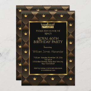 Invitation King Mans 60e fête d'anniversaire Couronne or Brow