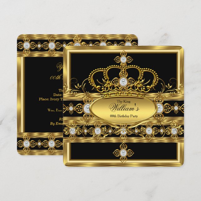 Invitation King Prince Queen Royal Gold Diamond Party (Devant / Derrière)