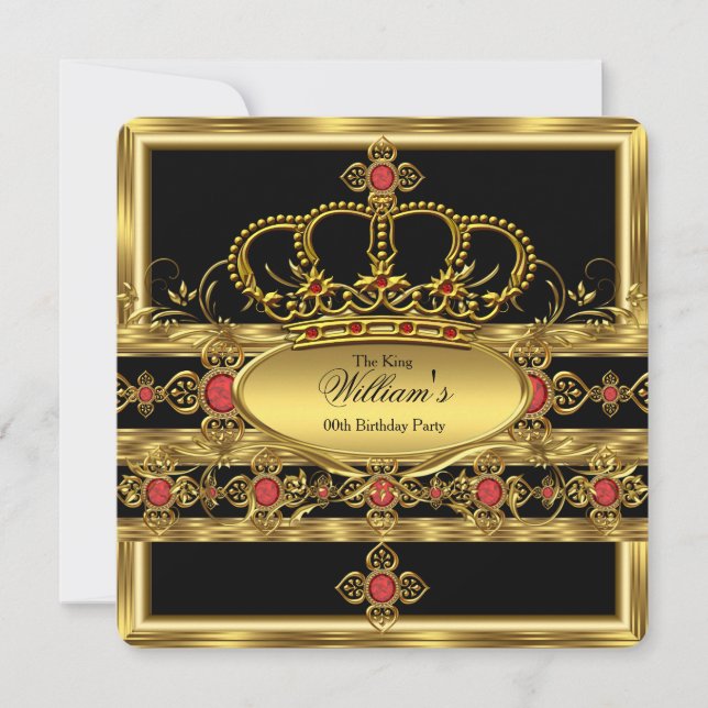 Invitation King Prince Royal Gold Red Crown fête d'anniversai (Devant)