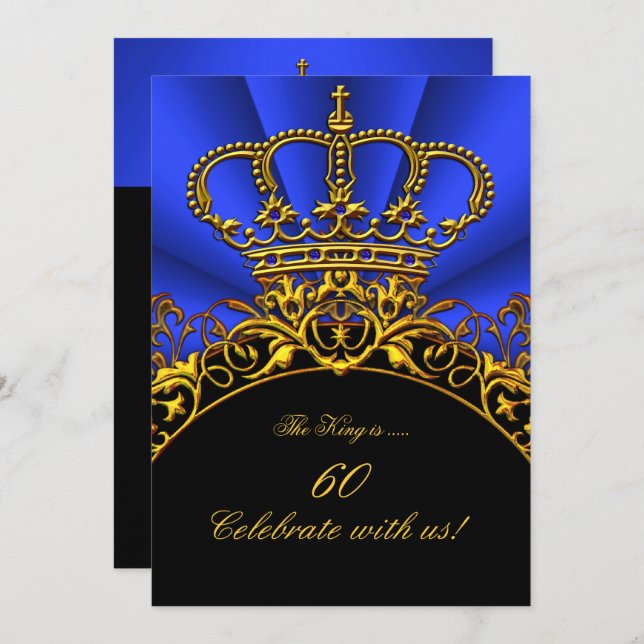 Invitation King Regal Queen Gold Royal Blue Anniversaire Part (Devant / Derrière)
