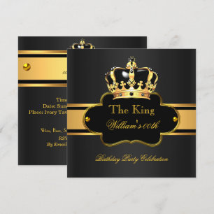 Invitation King Royal Black Gold Anniversaire Hommes ou Femme
