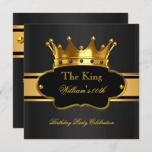 Invitation King Royal Black Gold fête d'anniversaire Mens Man
