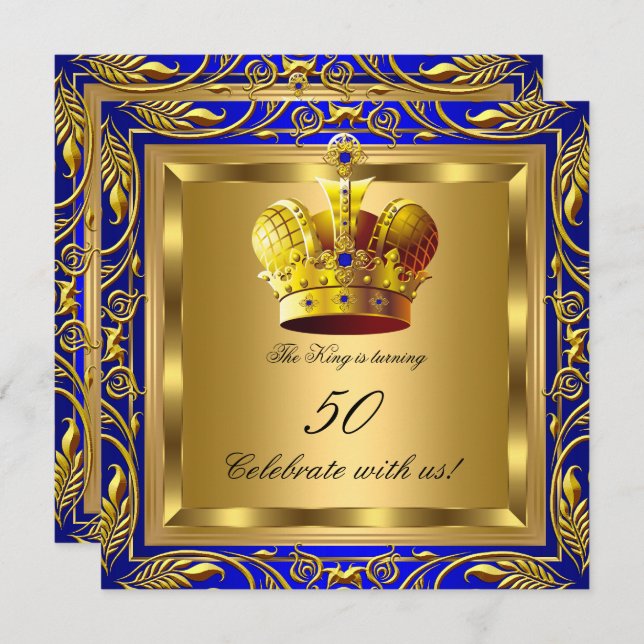 Invitation King Royal Blue Gold Elite fête d'anniversaire (Devant / Derrière)