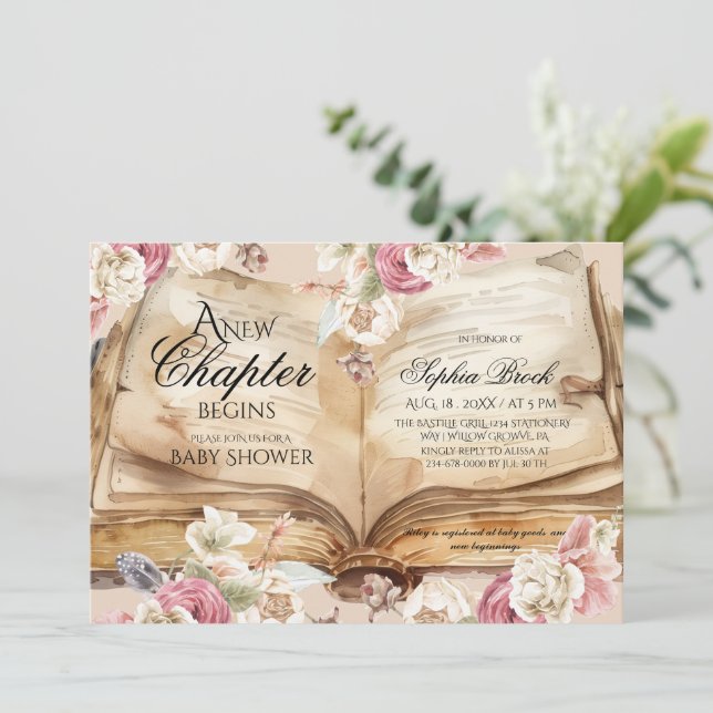Invitation Kingdom Storybook  Flowers Books Baby Shower (Debout devant)