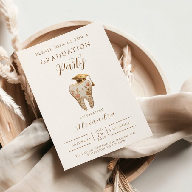 Invitation Kintsugi Floral Tooth Graduation Party (Créateur téléchargé)