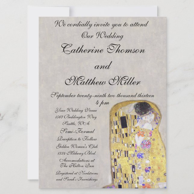 Invitation Kiss by Klimt Mariage White Gold Art Nouveau (Devant)