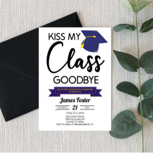Invitation Kiss My Class Goodbye Blue Black Graduation