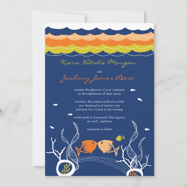 Invitation Kisser Poissons Corals Plage Whimsical mignon Mari (Devant)