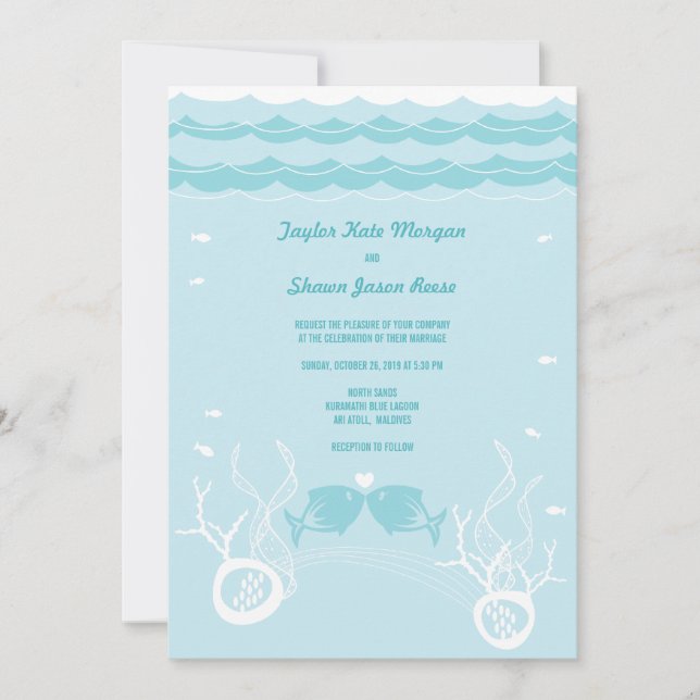 Invitation Kisser Poissons Corals Plage Whimsical mignon Mari (Devant)