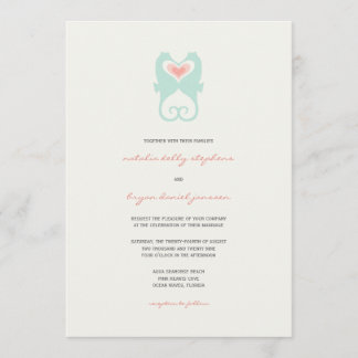 Invitation Kisser Seahorses Love Hearts Beach Mariage d'été