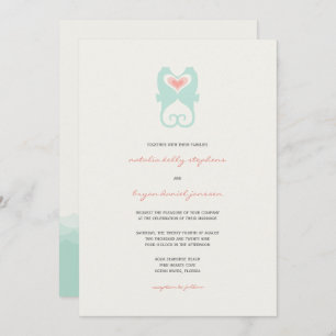 Invitation Kisser Seahorses Love Hearts Beach Mariage d'été