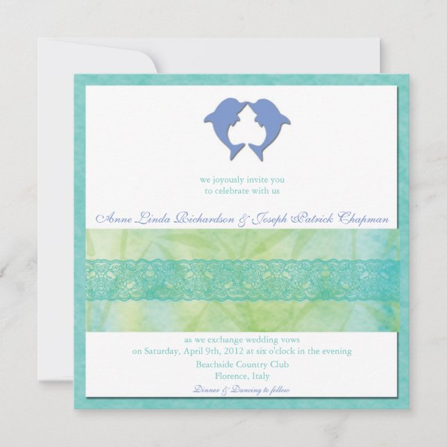 Invitation Kissing Dolphins - Commande personnalisée Mariage  (Devant)