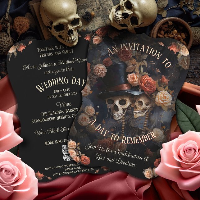 Invitation Kissing Skeletons RSVP Mariage gothique (Créateur téléchargé)