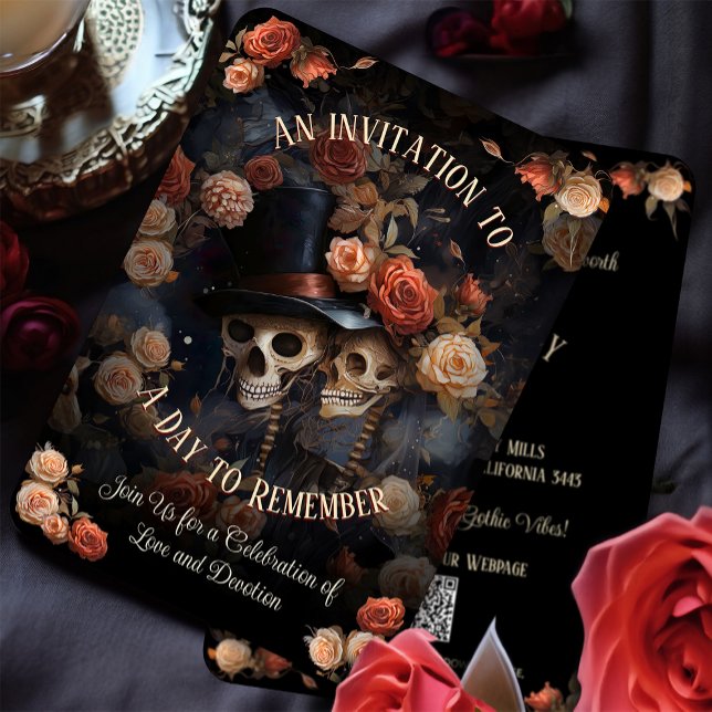 Invitation Kissing Skeletons RSVP Mariage gothique (Créateur téléchargé)