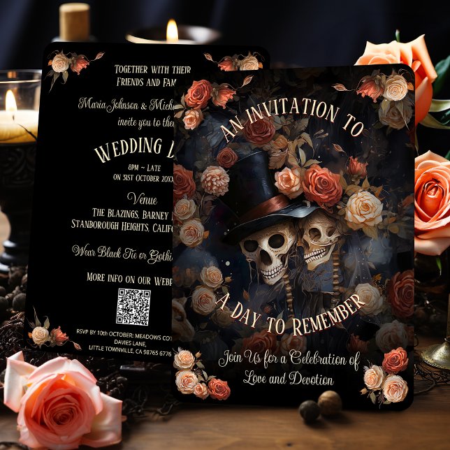 Invitation Kissing Skeletons RSVP Mariage gothique (Créateur téléchargé)