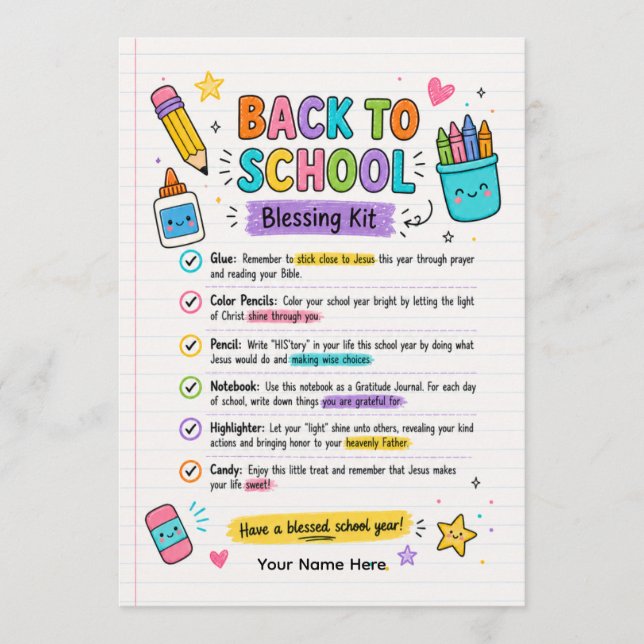 Invitation Kit de bénédiction de rentrée scolaire (Devant)