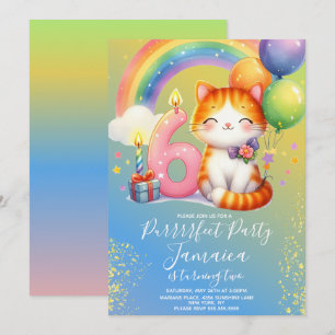 Invitation Kit de fête d'anniversaire arc-en-ciel pour chaton