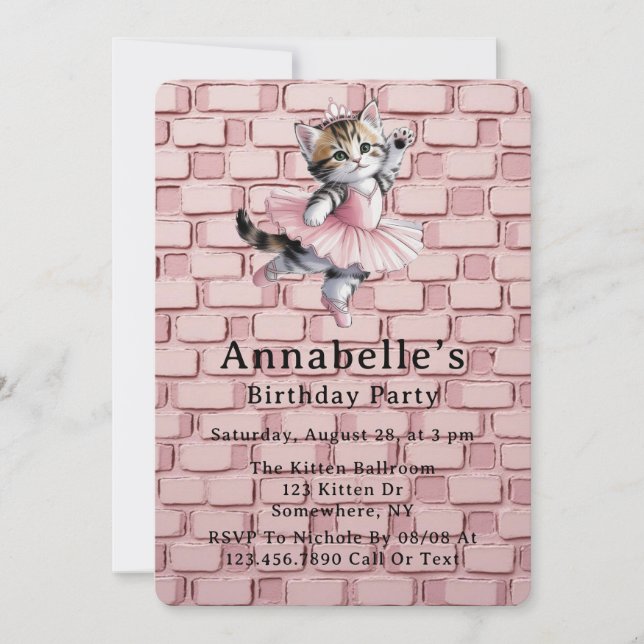 Invitation Kit de fête d'anniversaire pour fille avec chaton  (Devant)
