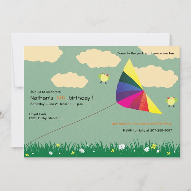 Invitation Kite Flying -Invitations Anniversaires de enfants  (Devant)