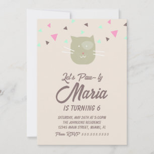 Invitation Kitten Anniversaire Paw-ty Party Animal Confetti