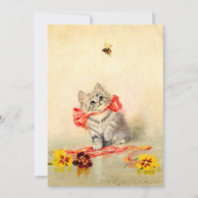 Invitation Kitten avec ruban rouge (Devant)