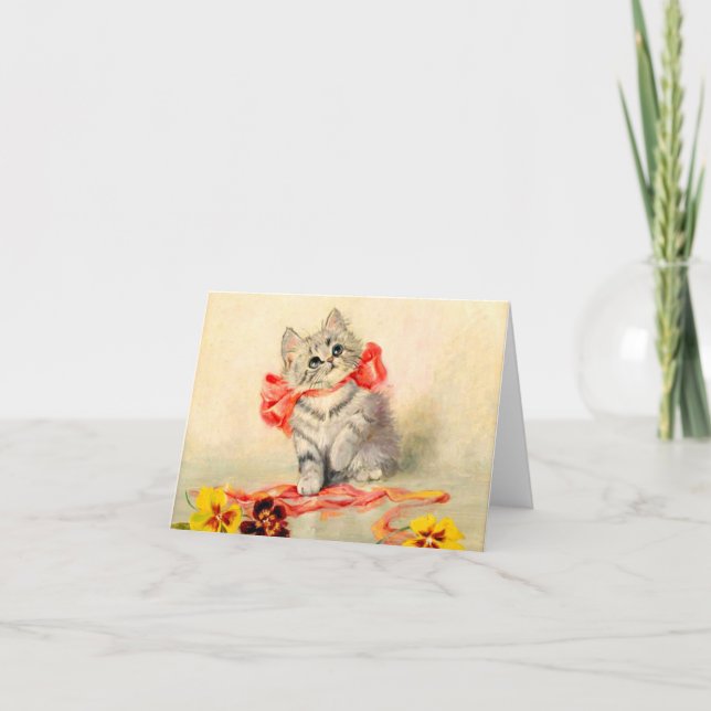 Invitation Kitten avec ruban rouge (Devant)