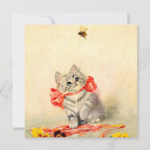 Invitation Kitten avec ruban rouge