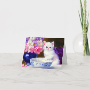 Invitation Kitten blanc vintage avec ruban violet