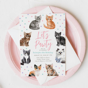 Invitation Kitten Cat Let's Pawty Anniversaire