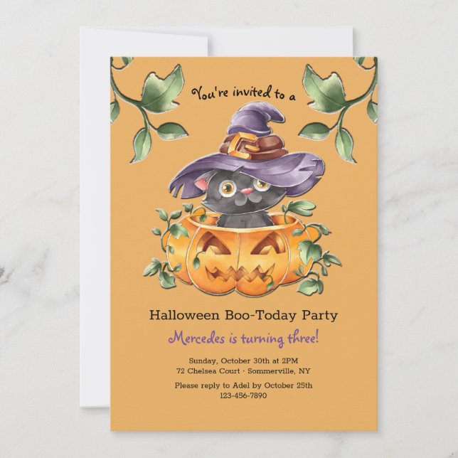 Invitation Kitten, fête d'anniversaire Citrouille (Devant)